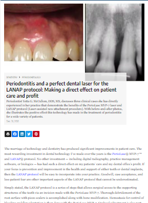 Periodontitis and a perfect dental laser for the LANAP protocol:  Making a direct effect on patient care and profit